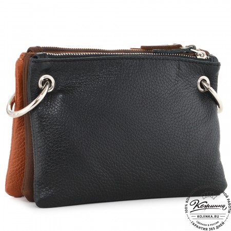 Женская кожаная сумка "Трио" (рыжий/коричневый/черный) 